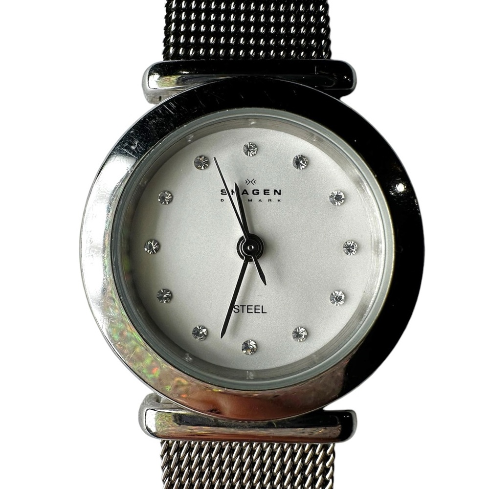 Skagen Steel Denmark Ladies Watch Stainless Steel Mesh Bracelet Crystal Markers